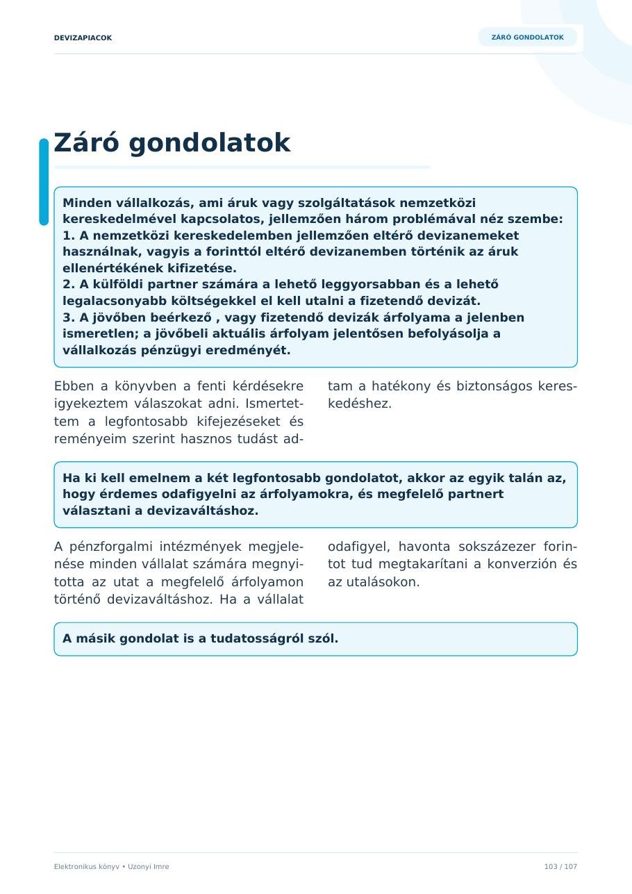 A könyv záró gondolatait bemutató oldal